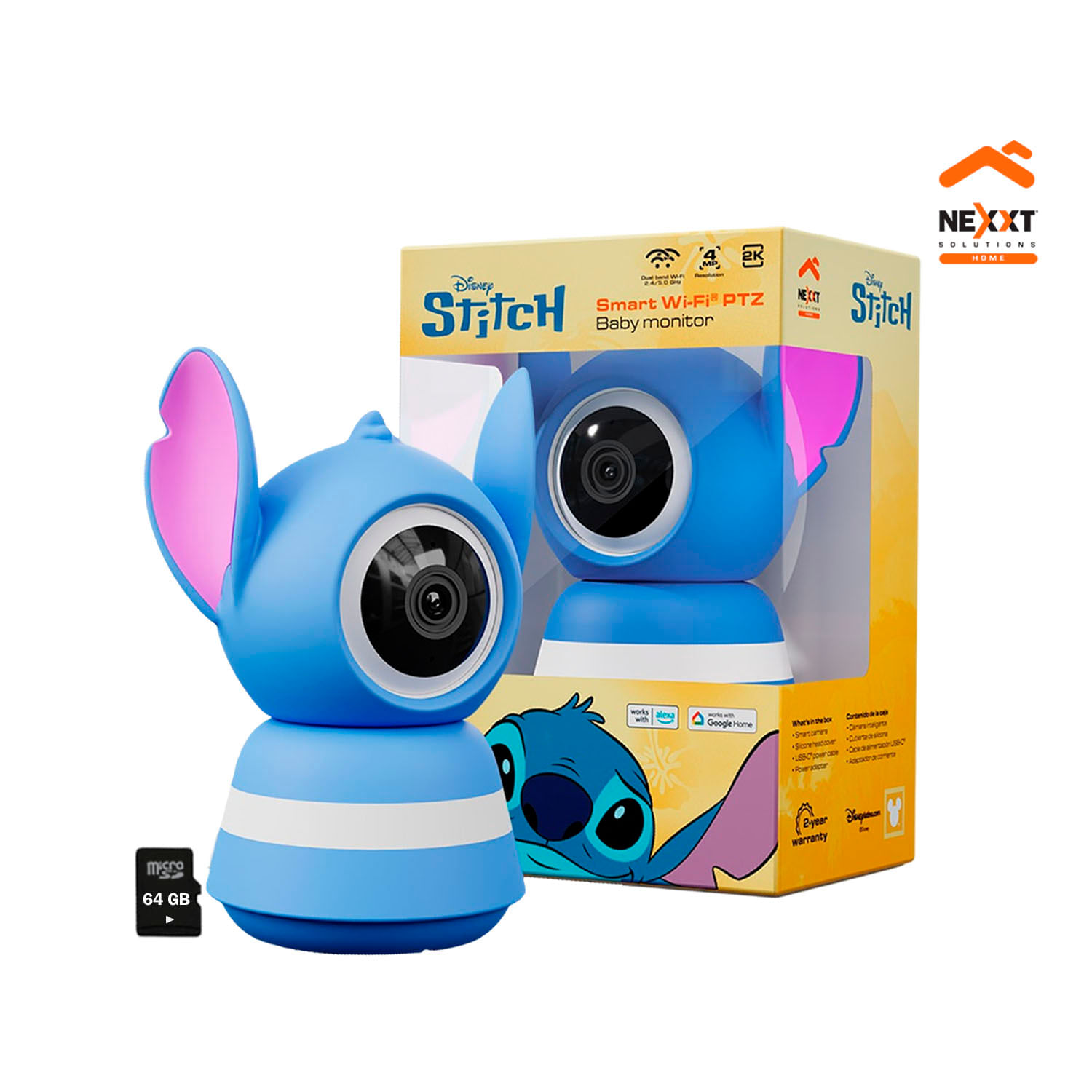Monitor para bebé Wifi Nexxt NHC-B200 ST 2K Detección llanto Sensor temperatura Stitch 64GB
