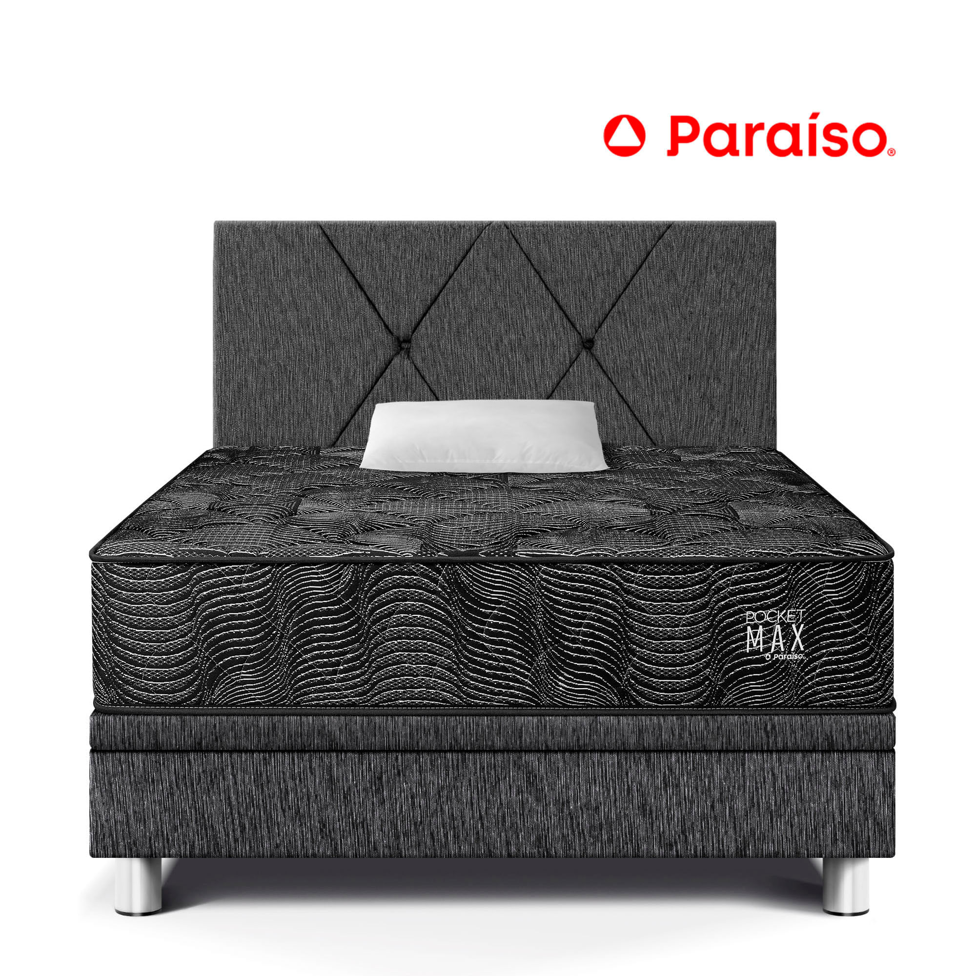 Dormitorio Boxet PARAISO Pocket Max Black 1.5 Plazas Charcoal