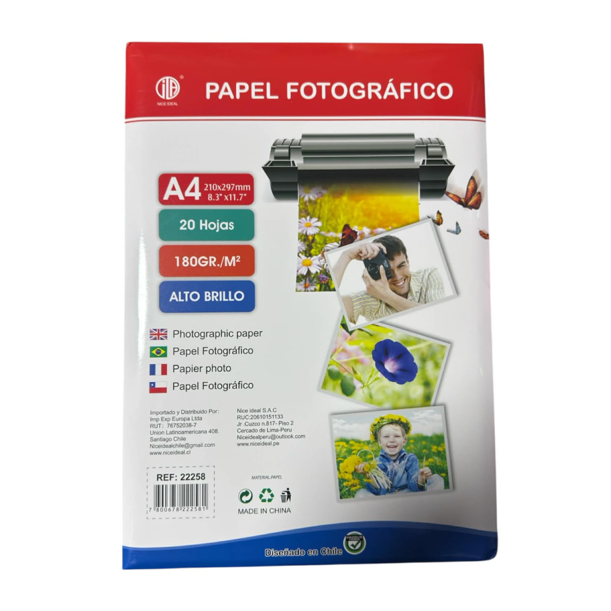 Papel Fotográfico Glossy 180grs A4x20 Hojas Alto Brillo