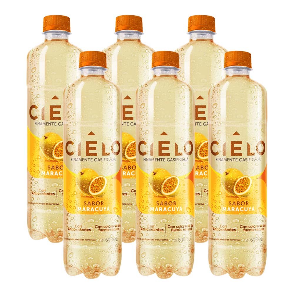 Pack Agua con Gas CIELO Sabor a Maracuyá Botella 600ml x 6un