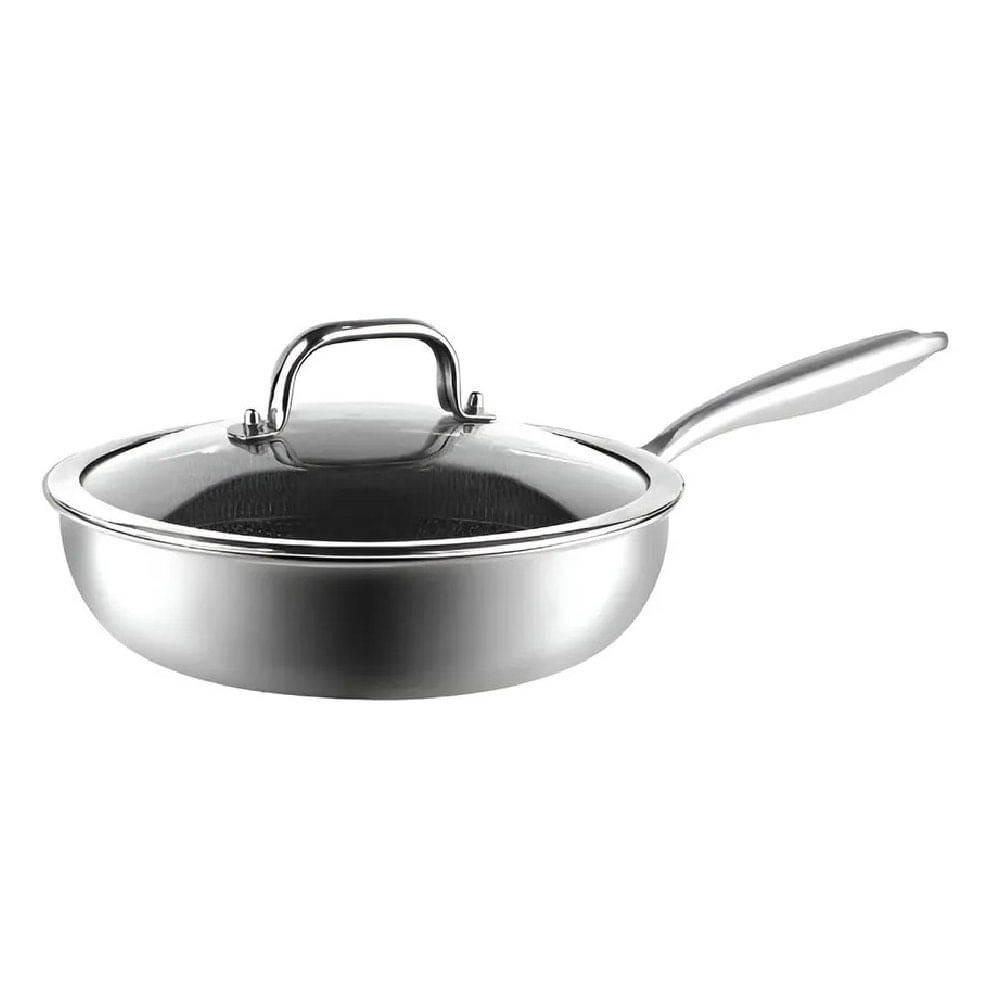 Sartén de Acero Inoxidable Tricapa con tapa de Cristal 24 cm - 10145013