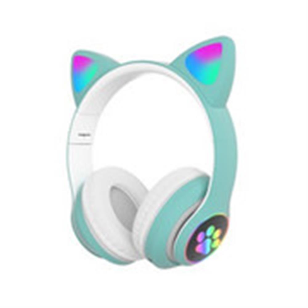 Audífono Bluetooth Gato con Luz Led Turquesa Menta