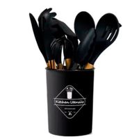 Jgo Utensilios Negro de Silicona para Cocina 12 Pz Mango Madera - 70294195