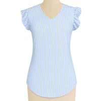 Blusa A Rayas Manga Cero Con Pita Atras Para Amarrar celeste S