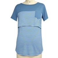 Polo A Rayas Con Bolsillo De Lactancia / Embarazo / Maternidad Básico De Algodón celeste L