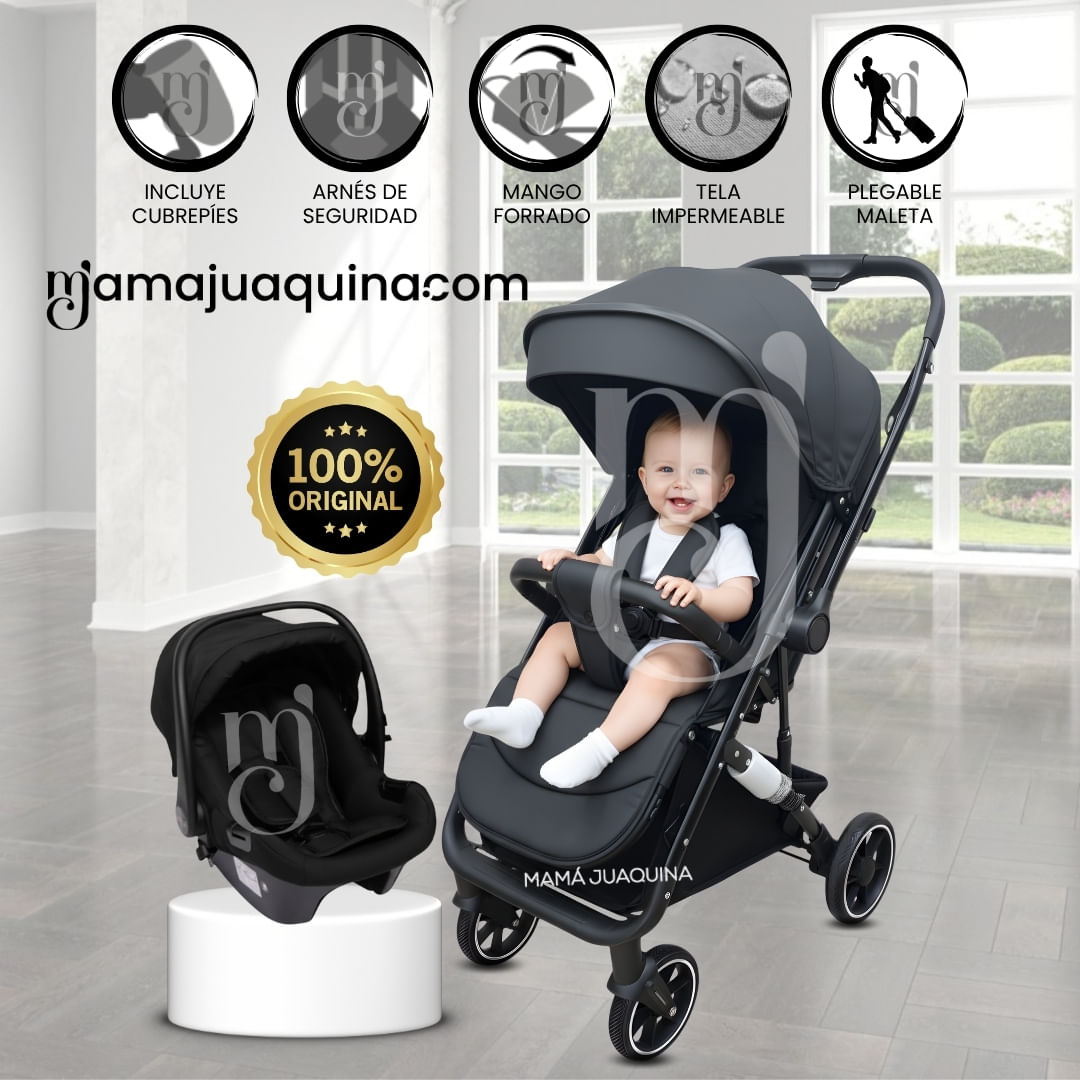 Coche Maleta de Lujo «JANDI» con Portabebé Negro