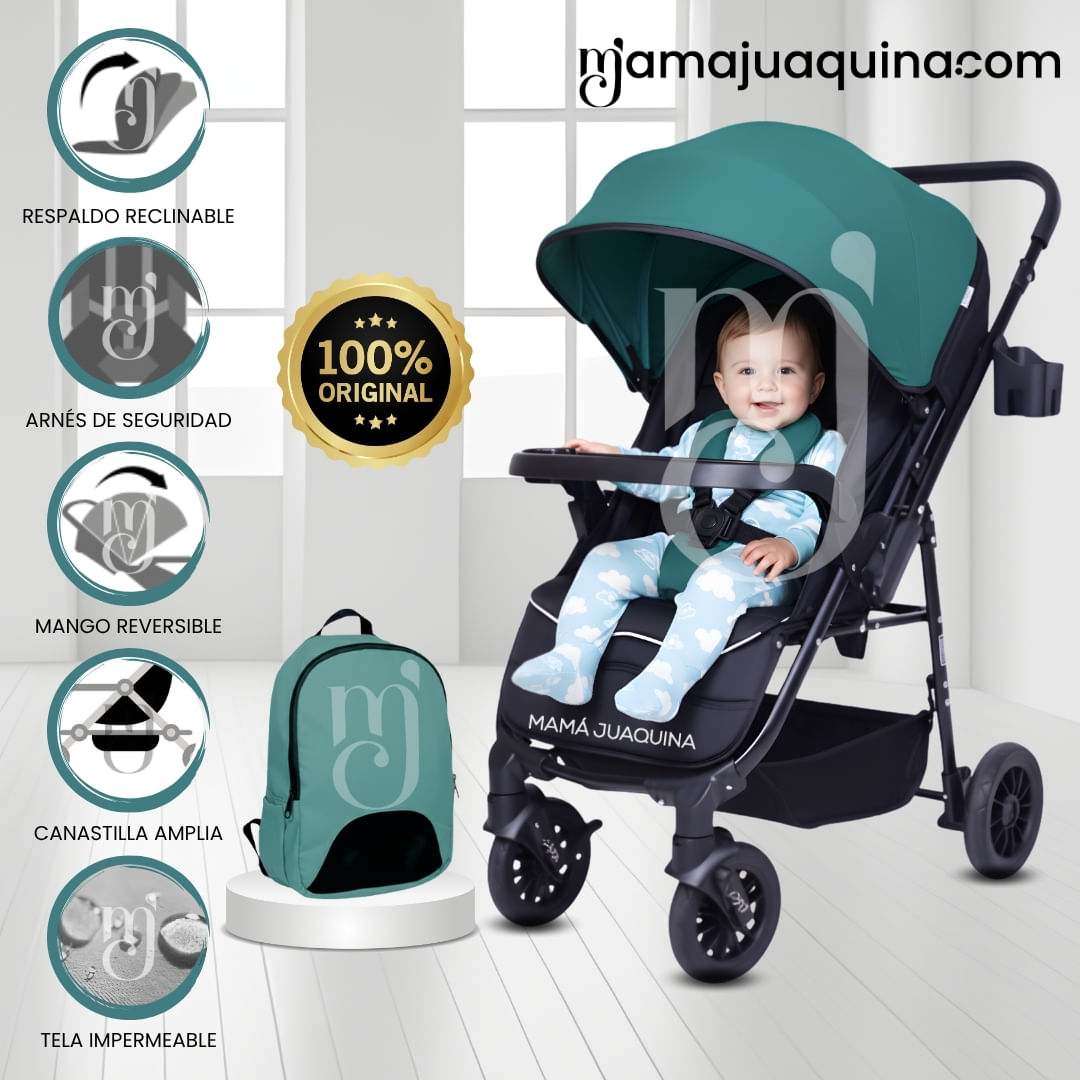 Coche Cuna De Lujo «DELTA II» con Mochila Pañalera Verde