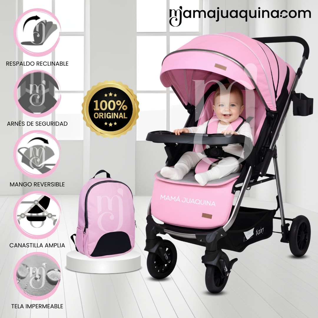 Coche Cuna De Lujo «DELTA II» con Mochila Pañalera Rosa