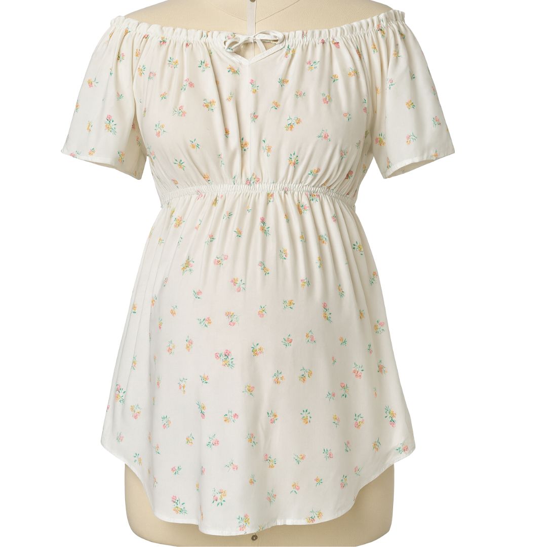 Blusa Coqueta Manga Corta Hombros Caído Lactancia Maternidad blanco L
