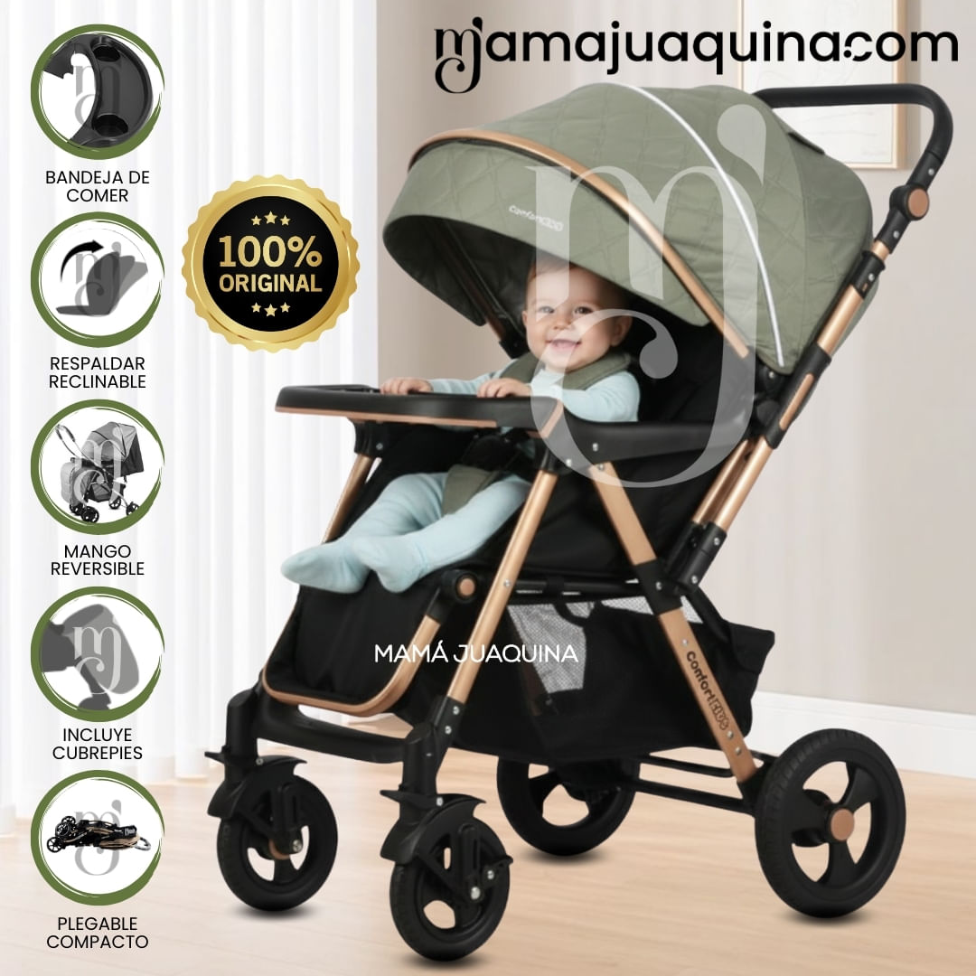 Coche Cuna Mango Reversible «LITTLE NANCY» con Bolso Verde