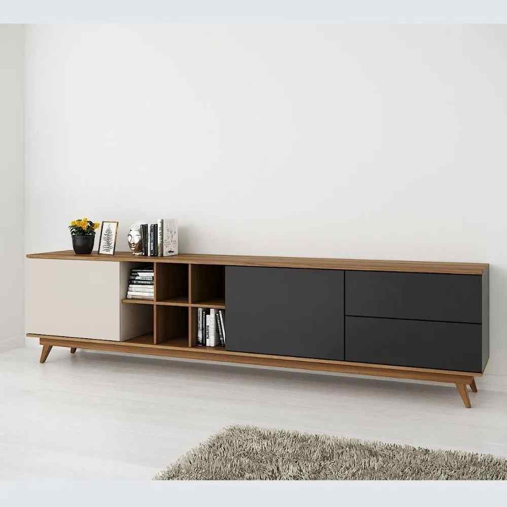 Mesa de TV Hyper con Canto Grueso Color Capri\Negro\Chiavenna TU MESITA