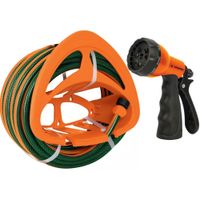 Combo manguera de riego 15m, porta manguera  y pistola de riego