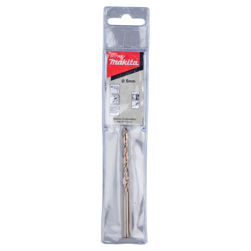 Broca para Metal Makita Inox Hss-Co 6.0 X 93 Mm. D-17382