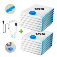 Pack 12 Bolsas de Aire al Vacío de Viaje 70x50cm + Bomba de Aire Alámbrico
