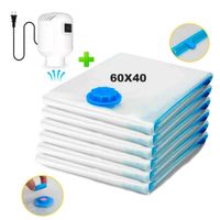 Pack 6 Bolsas de Aire al Vacío de Viaje 60x40cm + Bomba de Aire Alámbrico