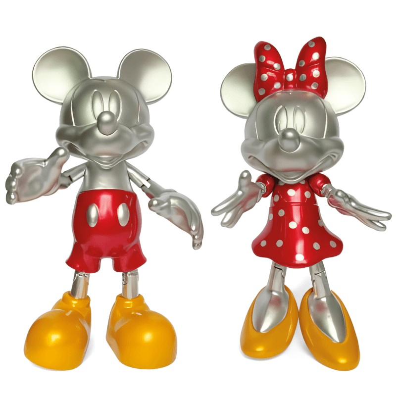 Set de Figuras Articulables Mickey y Minnie Platinado