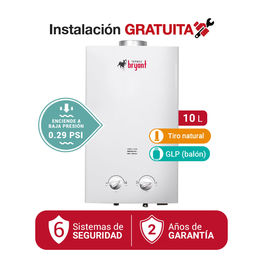 TERMA A GAS 10L GAS LICUADO GLP BRYANT TIRO NATURAL