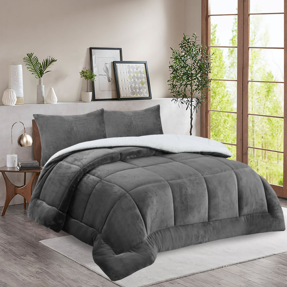 Edredon Pv26 Flannel Sherpa V1/V4 Charcoal 1.5 Plazas