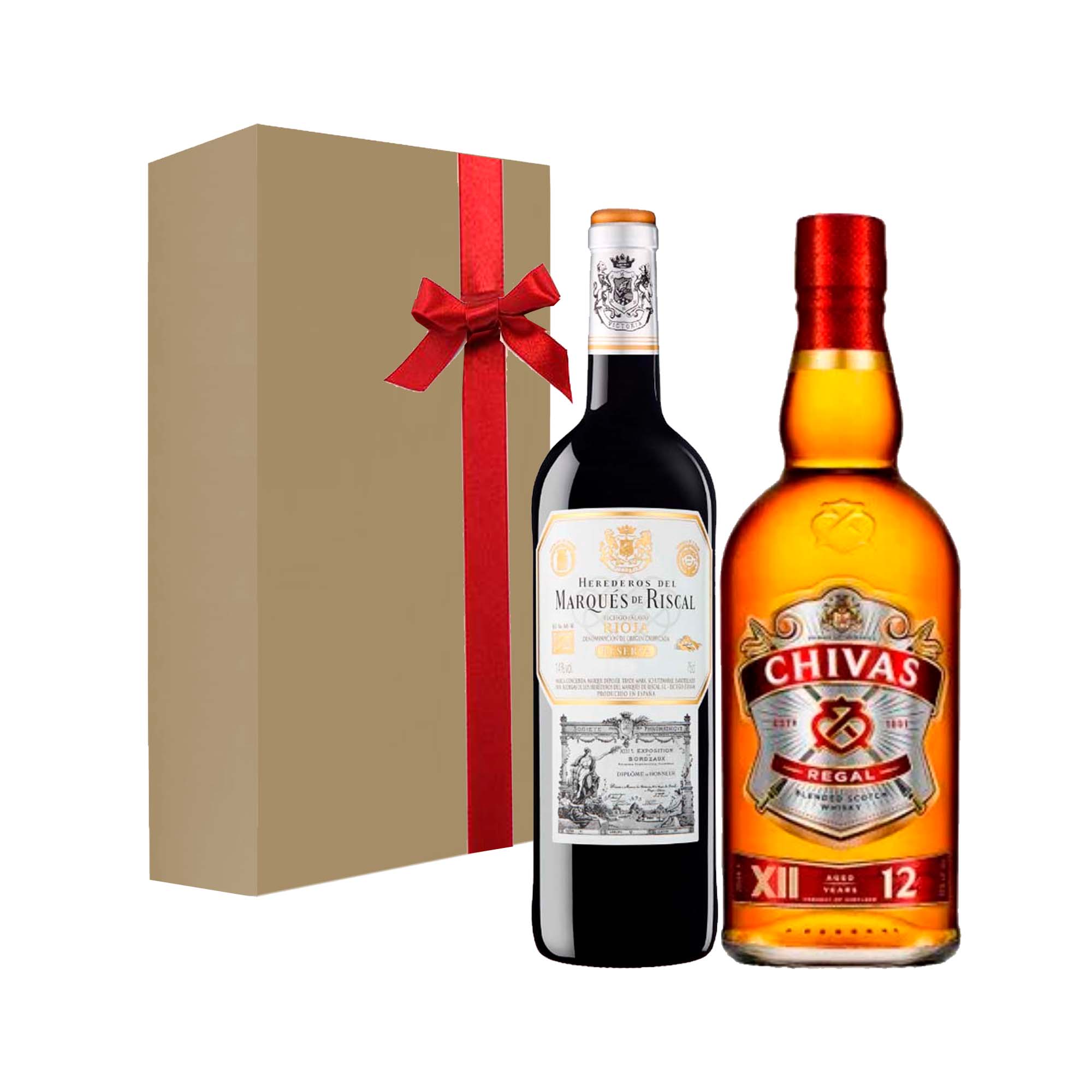 GIF BOX WHISKY CHIVAS REGAL 12 AÑOS 700 ML + VINO MARQUES DE RISCAL RESERVA TINTO TEMPRANILLO 750 ML