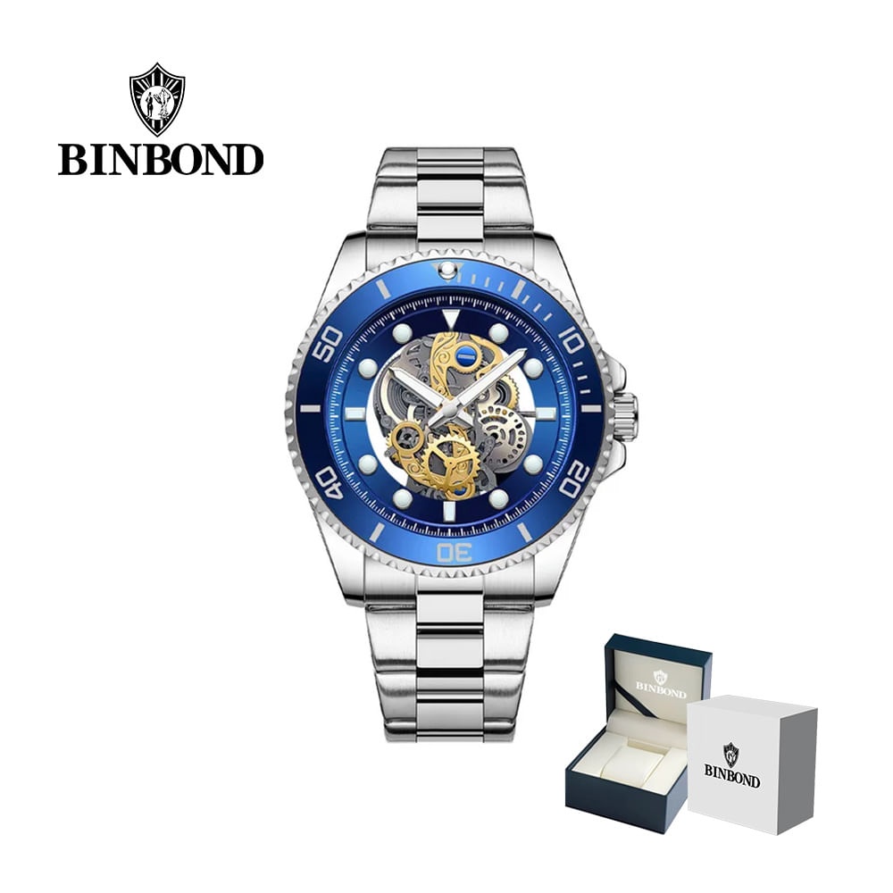 Reloj BINBOND Elegante para Hombre - Acero - AzulPlata