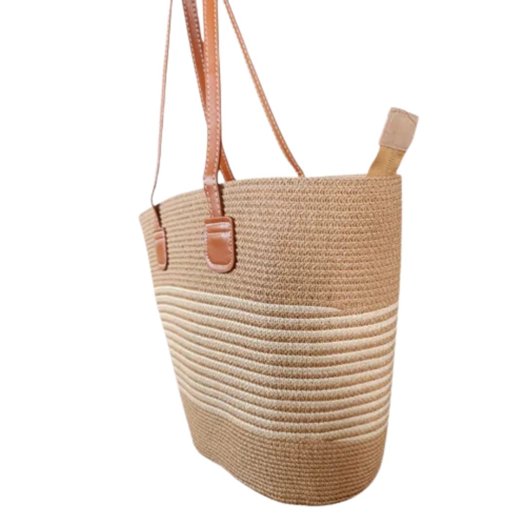 Tote/ Bolso / Cartera De Paja - Cartera Ideal Para El Verano color caqui