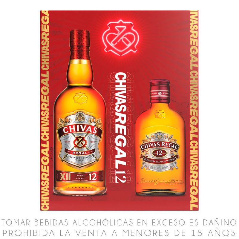 Pack Whisky CHIVAS REGAL 12 Años Botella 700ml + Botella 200ml
