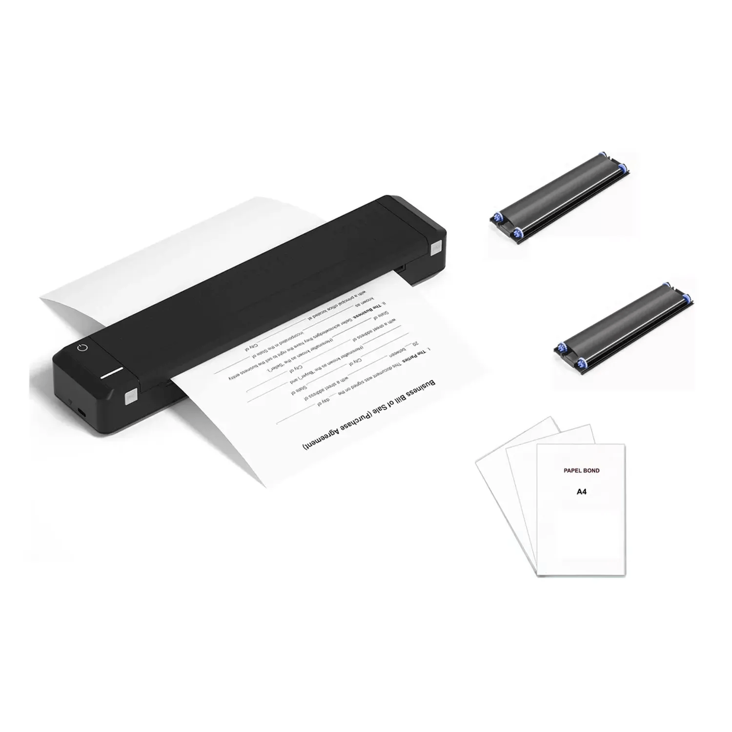 Impresora portátil transferencia USB Bluetooth imprime en hoja bond A4 + 2 ribbons