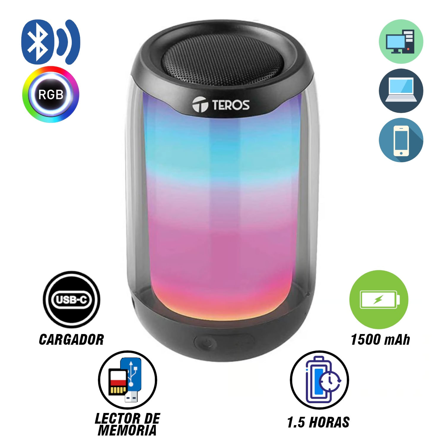 PARLANTE TEROS TE-6043N BLUETOOTH INALAMBRICO 5W 1200MAH NEGRO