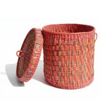 Cesto de Mimbre con Tapa Multicolor | Esencial Organizador Decorativo 40 cm
