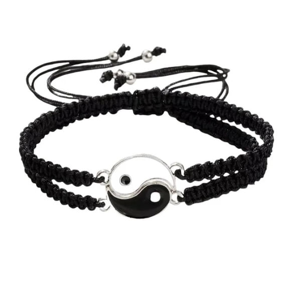 Set x 2 pulseras negras yin yang ajustables para parejas o mejores amigos bff