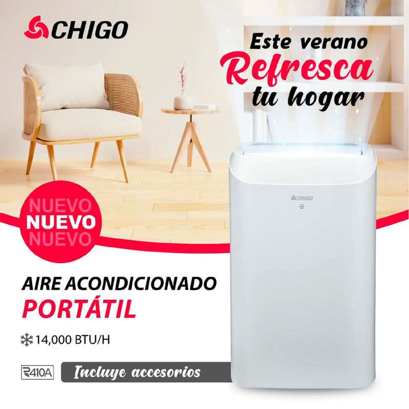Aire Acondicionado Portátil Chigo de 12,000 BTU/H Convencional Frío Solo