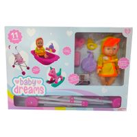 Muñeca + Coche + Bañera + Balancín 70821 BABY DREAMS