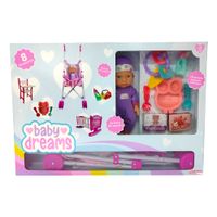 Muñeca con Silla, Cuna y Coche BABY DREAMS 70820 x1 unidad