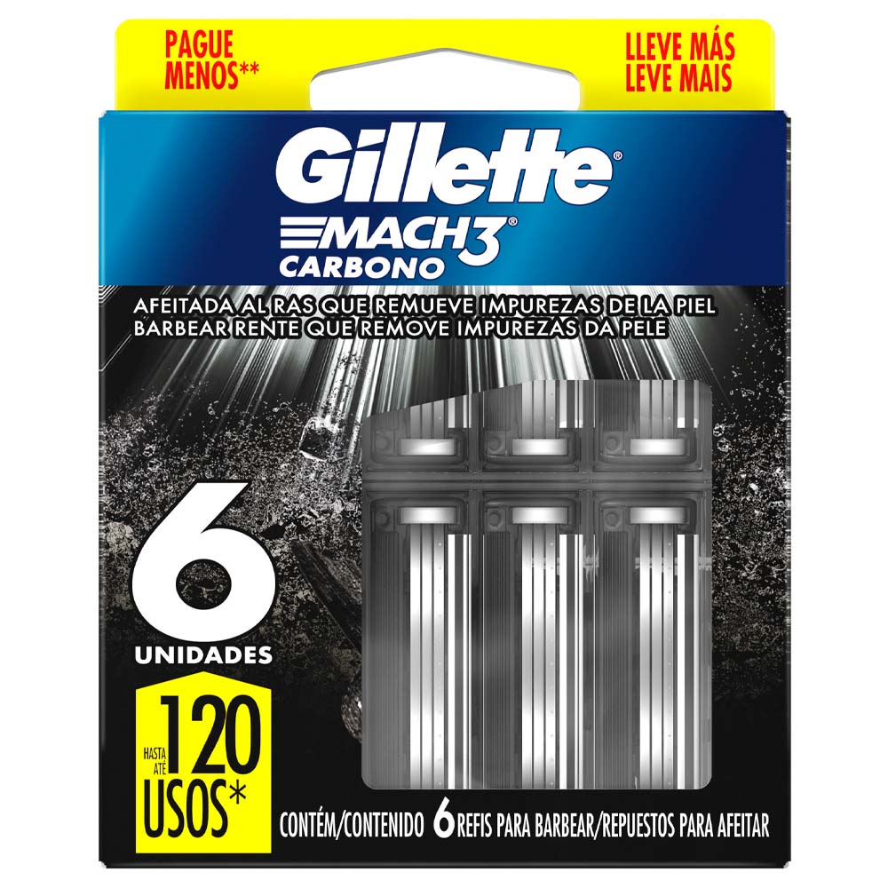 Respuesto de Máquina para Afeitar GILLETTE Mach3 Carbón Blíster 6un