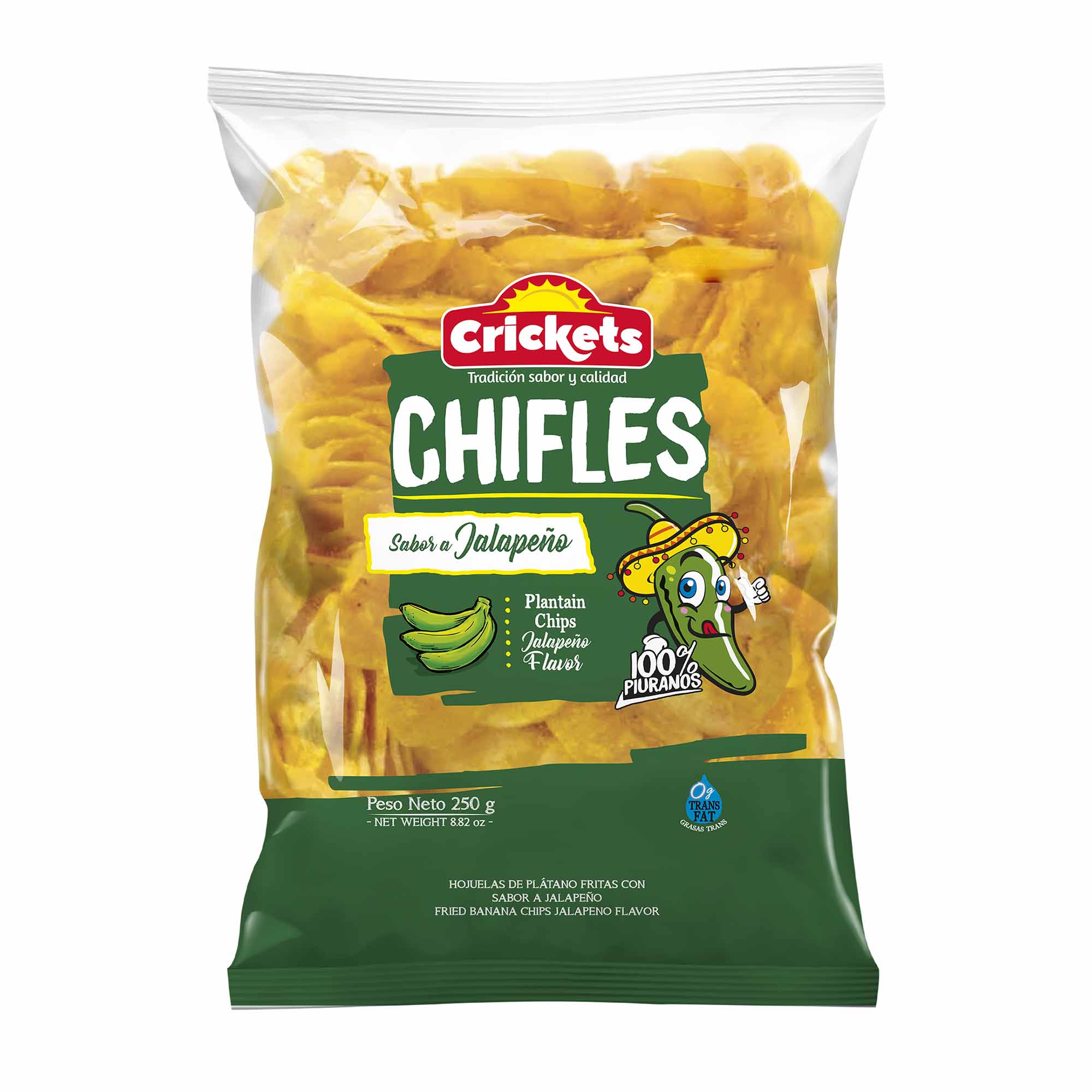 Chifles Sabor Jalapeño CRICKETS Bolsa 250g
