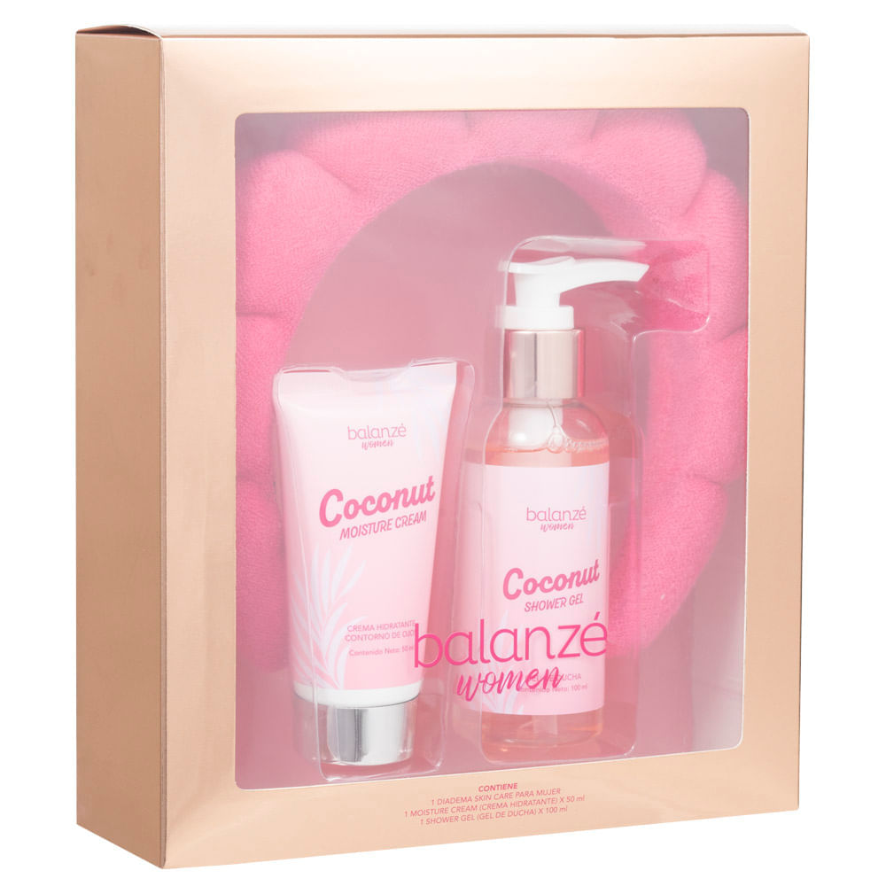 Set Coconut BALANZÉ WOMEN Gel de Ducha + Crema Hidratante + Diadema para Cabello Pack 3un