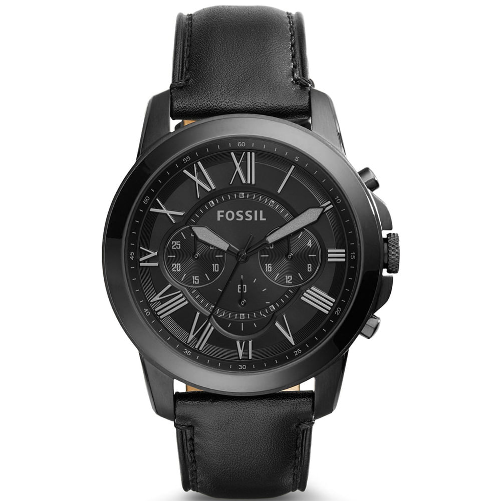 Reloj Fossil Grant FS5132 Cronómetro Correa de Cuero Negro