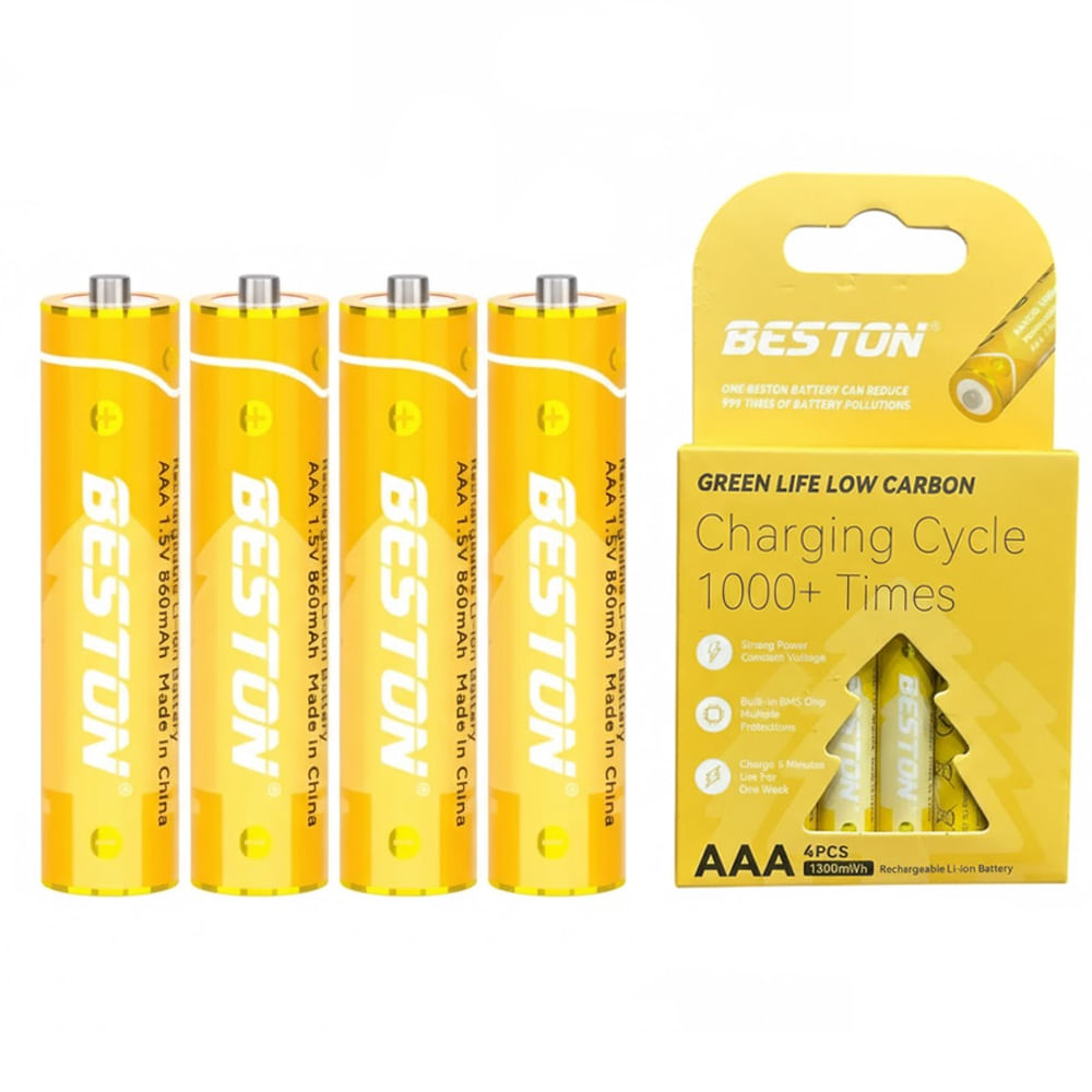 4 Baterias de litio recargable AAA pila 1.5V 860mAh BESTON AAA1000