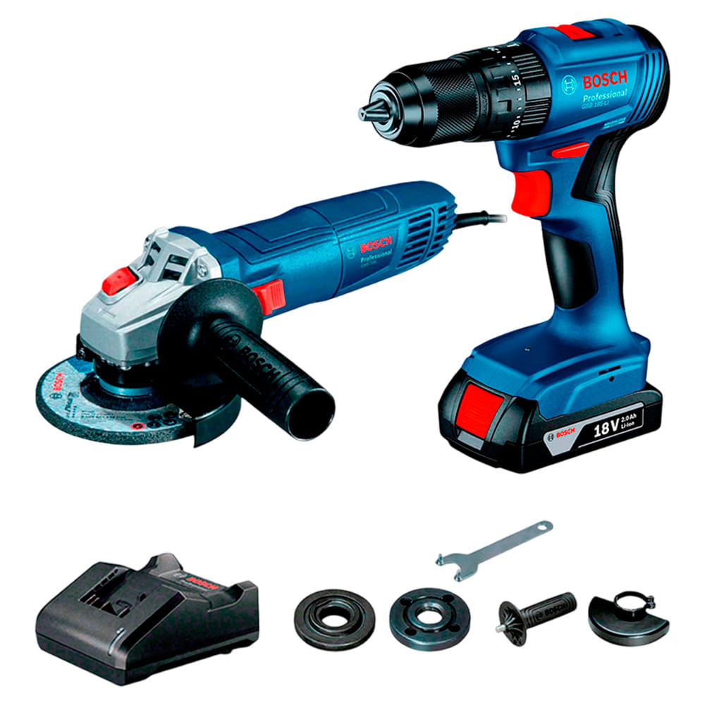 Taladro Percutor Bosch GSB 185-LI 18V +Bat + Esmeril GWS 700