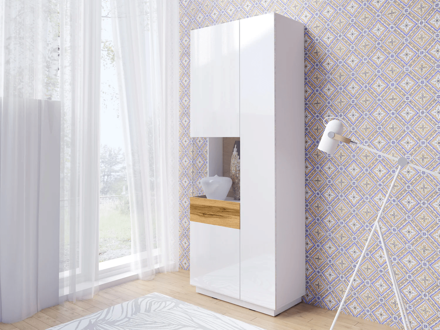 Vitrina Moderna color Blanco/Duna Katamarina 2 puertas con vidrio TU MESITA