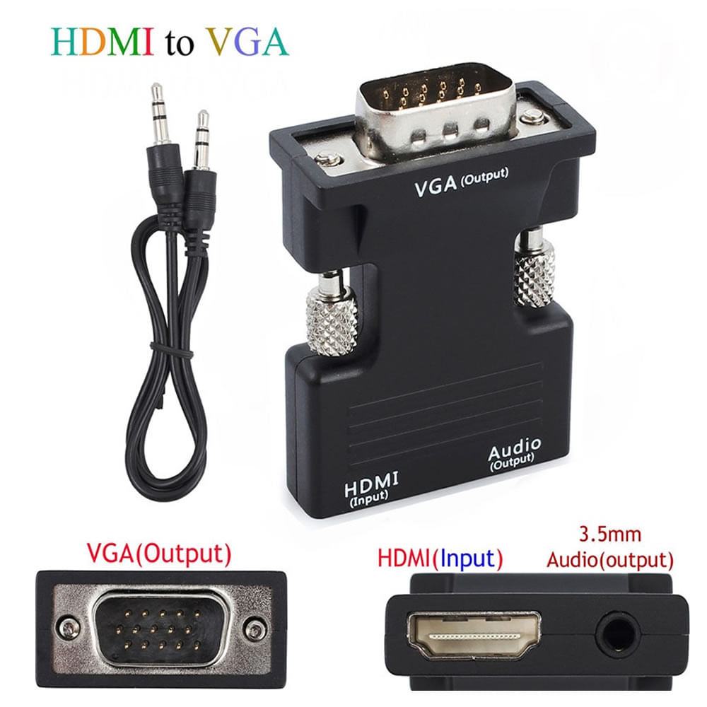 Adaptador Convertidor HDMI a VGA Audio 3.5 mm HD 1080p