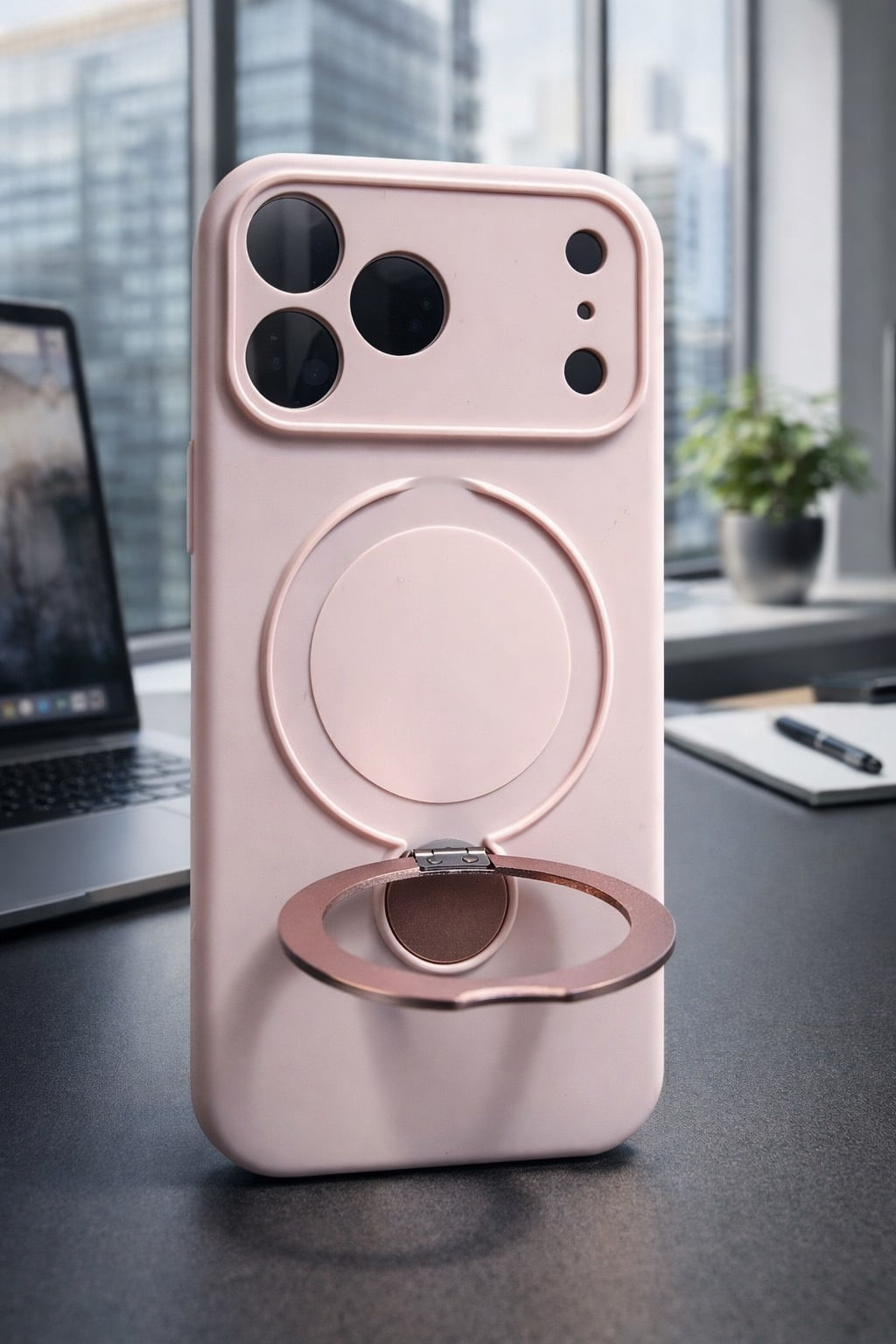 Case Funda Iphone 17 Pro Max Con Soporte Palo Rosa