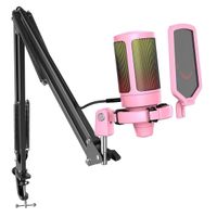 Fifine - Micrófono Ampligame A6T RGB (incluye Brazo) - Pink