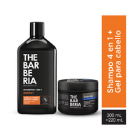 Pack Shampoo THE BARBERIA 4 en 1 Force Energy 300ml + Gel para Cabello THE BARBERIA Máxima Fijación Frasco 500ml