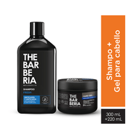 Pack Shampoo THE BARBERIA Anticaspa y Anticaída Frasco 300ml + Gel para Cabello THE BARBERIA Máxima Fijación Frasco 500ml