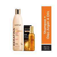 Pack Shampoo Kativa Keratina Frasco 355ml + Óleo de Argán KATIVA Nutritivo Frasco 60ml