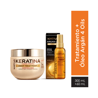 Pack Crema de Tratamiento Kativa Keratina Frasco 300ml + Óleo de Argán KATIVA Nutritivo Frasco 60ml