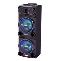 Parlante de torre bluetooth Aiwa AW-POC10 2500W, radio FM, con karaoke, con iluminación, con control remoto, negro