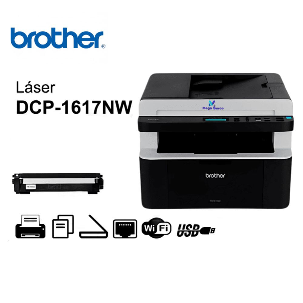 IMPRESORA DCP-1617NW MULTIFUNCIONAL LASER BROTHER BLANCO Y NEGRO WIFI