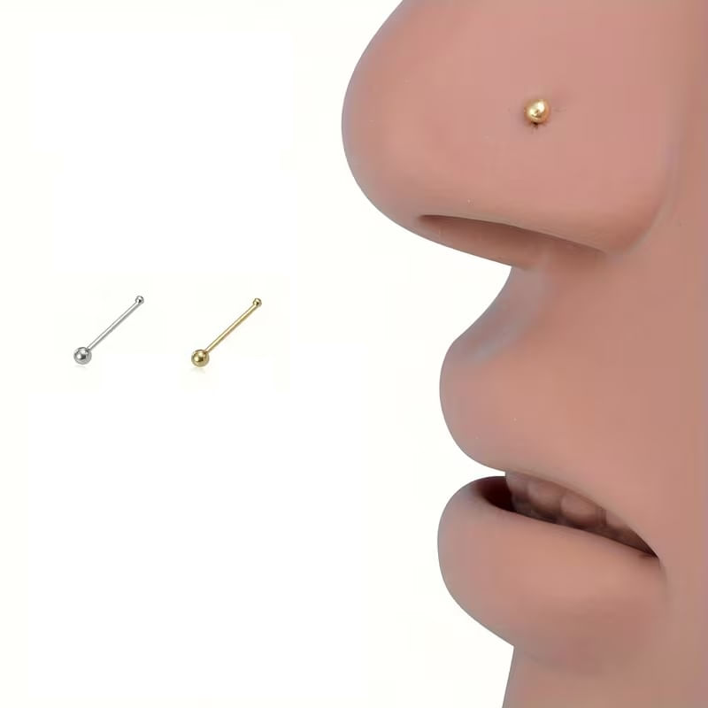 Set x 2 piercings para nariz hélix tragus palito recto bolita dorado y plateado